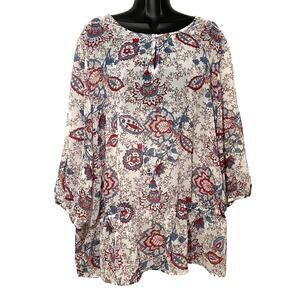 Chico's Womens Blouse Size 3 XL Paisley Floral Sheer 3/4 Sleeve Top Lightweight